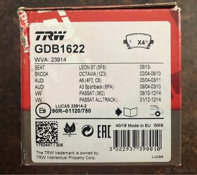 Zadni brzdove desticky TRW, Skoda, VW - 2