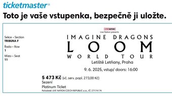 2 Vstupenky na koncert Imagine Dragons 9.6. 2025 Praha - 2