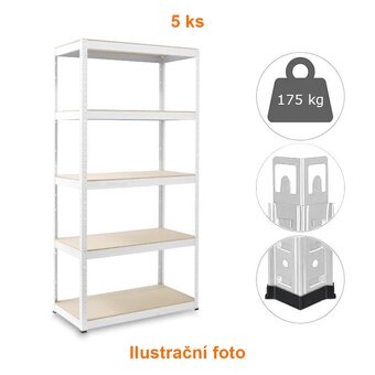Regál 1800x900x400, BÍLÝ lak, 5-polic, BALÍK 5 ks - SLEVA - 2