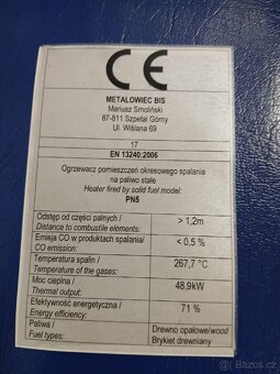 Kamna na dřevo MET ALOWIEC BIS PIEC NADMUCHOWY PN - použitá - 2
