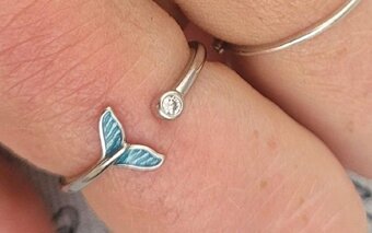 Nový dámský i dívčí stříbrný otevřený prsten ocas ploutev - 2