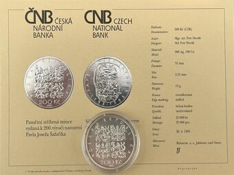 200 Koruna 1995 - 200. výročí narození P. J. Šafaříka b.k. - 2