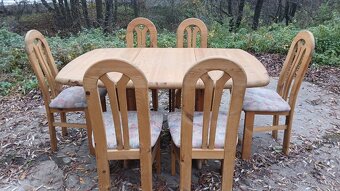Celomasivní rozkládací stůl+6 ks masivních židlí - 2