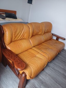 Holandská sedací souprava z pravého masivního dřeva + kůže - 2