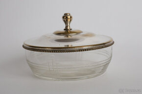 dóza krabička sklo, postříbřená alpaka art deco - 2