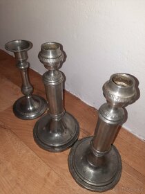 Starožitné německé cínové svícny - značeno - 2