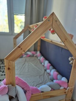 Dětská domečková postel 160x80 borovice s roštem a matrací - 2