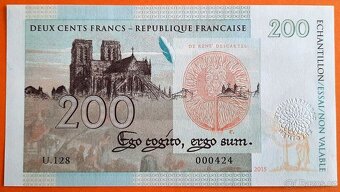 Sběratelská bankovka 200 FRANCS RENÉ DESCARTES, 2015, Gábriš - 2