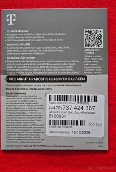 SIM karta T mobile 50 min a 50 sms nová - 2