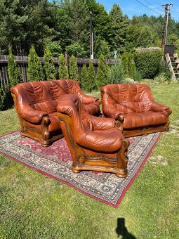 Kožená rustikální sedací souprava 3 - 2 - 1 .TOP STAV . - 2
