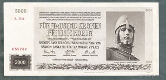 Staré bankovky 5000 korun 1944 NEPERFOROVANA, VZÁCNÁ - 2