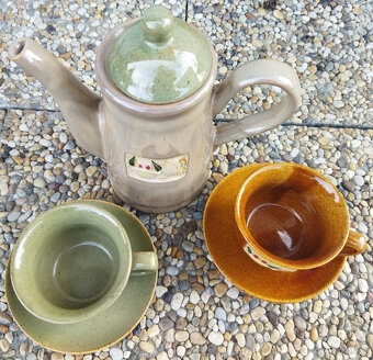 Konvice na čaj + 2x šálek - přátelská souprava, keramika - 2