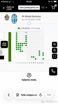 2x lístek-fotbal: Hradec x Boleslav 13.12. - 2