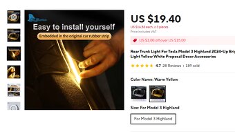 Tesla model 3 HL - zadní led pásek osvětlení kufru - 2
