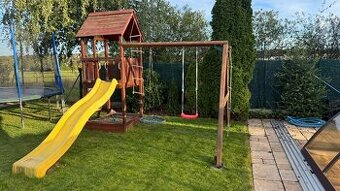 Dětský zahradní domek s houpačkou, skluzavkou a pískovištěm - 2