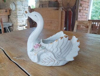 VELKÁ RUČNĚ VYROBENÁ ZLACENÁ PORCELÁNOVÁ LABUŤ-MÍSA FRANCE - 2