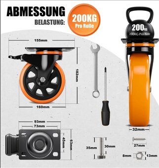 4 ks vysokozátěžových koleček 160 mm zn. Asibaade - 2