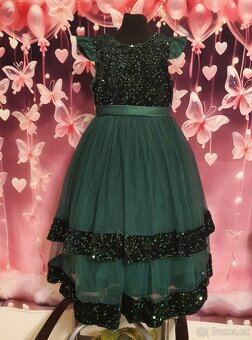 Dětské smaragdové společenské šaty s flitry - 2