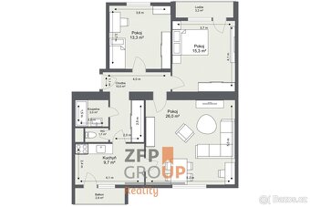 Prodej bytu 3+1 o rozloze 83 m2 s lodžií, balkonem a zahrádk - 2