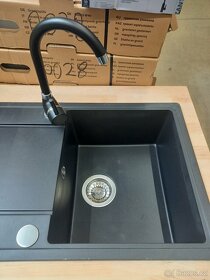 Granitový dřez 76 x 44 cm s baterií a sifonem - 2