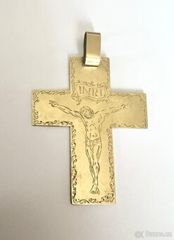 Zlatý kříž,ozdobné rytí,výška 9,5 cm,zlato 585 (14 kt) - 2