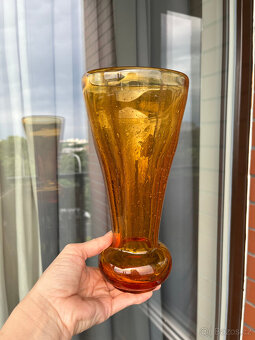 Ruckl Váza 24.5 cm, ambrové hutní sklo s bublinkami - 2