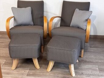 Renovovaná křesla Halabala s taburety/// - 2