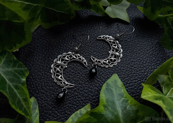 Postříbřené tepané náušnice - Černý měsíc / Black Moon - 2