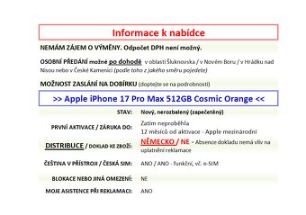 iPhone 17 Pro Max 512GB Orange  NOVÝ NEROZBALENÝ - 2