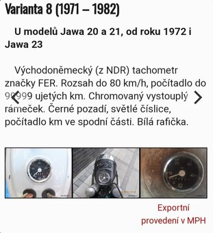Tachometer babetta jawa pionier 20 21 23 v míľach - 2