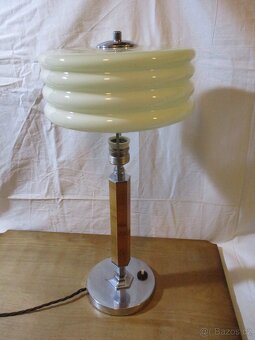 Stolní lampa art deko, funkční, chrom a dřevěný šestihran - 2