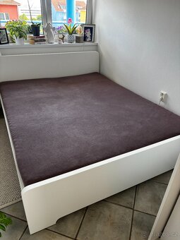 Rám postele, bílá, 160x200 cm + lamelový rošt + matrace - 2