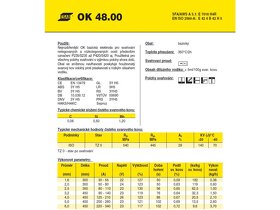 Elektrody ESAB OK 48.00 - 1.6, 2.0, 2.5, 3.2 viz popis - 2