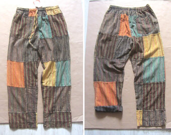 Nové pohodlné unisex etno kalhoty patchwork - 2