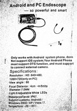 Kamera inspekční endoskop pr.7mm,165cm délka - 2