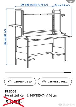 Herní / pracovní stůl IKEA FREDDE černý 140/185x74x146 - 2