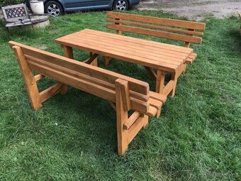 Stůl a dvě lavice z masivního smrku - NOVÉ - 2