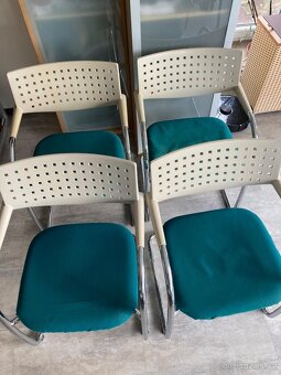 4ks židlí VITRA Visavis 2,zelená/krémová/chrom - 2