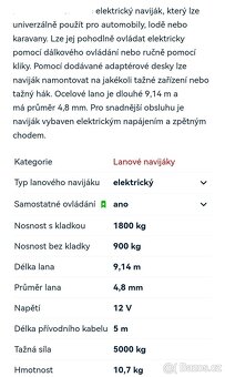 Naviják 12V tažná síla 5tun na dálkové ovládání - 2