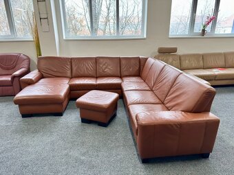 Sedací souprava tvaru U + taburet - kůže - zánovní - 2