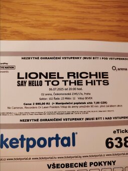 Lionel Richie O2 Arena +parkovací lístek - 2