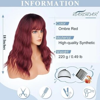 Krásná tmavě červená paruka - 2