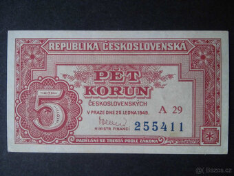 Bankovky  " 5 Kčs  25.1.1949 " - 2