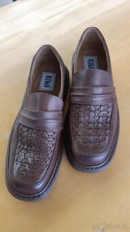 Kožené hnědé polobotky-mokasíny  - 2