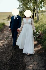 Svatební šaty s krajkou a dlouhým rukávem - 2
