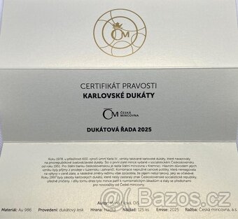 ZLATÁ DUKÁTOVÁ ŘADA ČR 2025 - Novoražby karlovských dukátů-j - 2