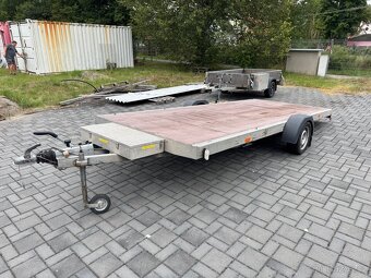 Přívěs, brzděné plato, 4.5 x 1.8m, 1.300kg, nové pneu - 2