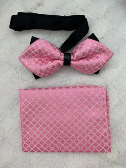 Pánský set motýlek+kapesníček, růžový - 2