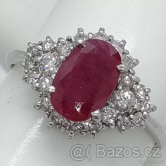 LUXUSNÍ PLATINOVÝ DIAMANTOVÝ PRSTEN S RUBÍNEM - 2