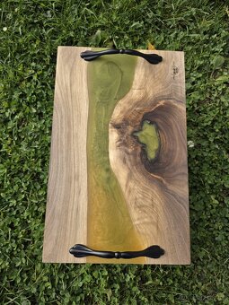servírovací epoxidový podnos ořech - Olive Gold - 2